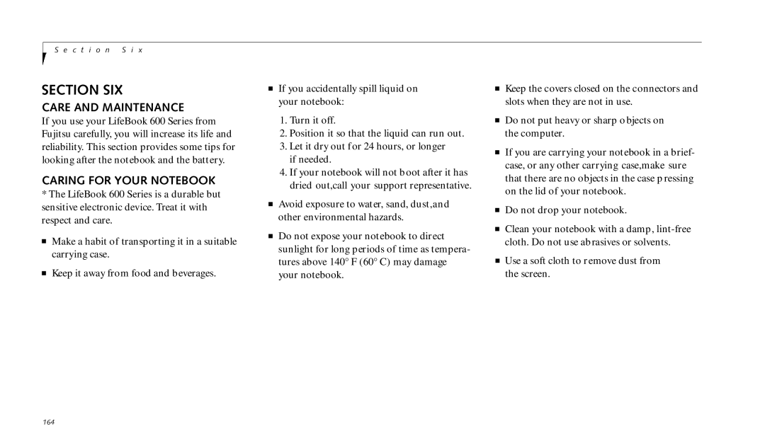 Fujitsu 690TX manual Care and Maintenance, Caring for Your Notebook 