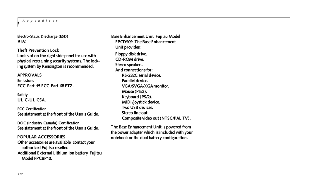 Fujitsu 690TX manual Theft Prevention Lock, Approvals, Popular Accessories 