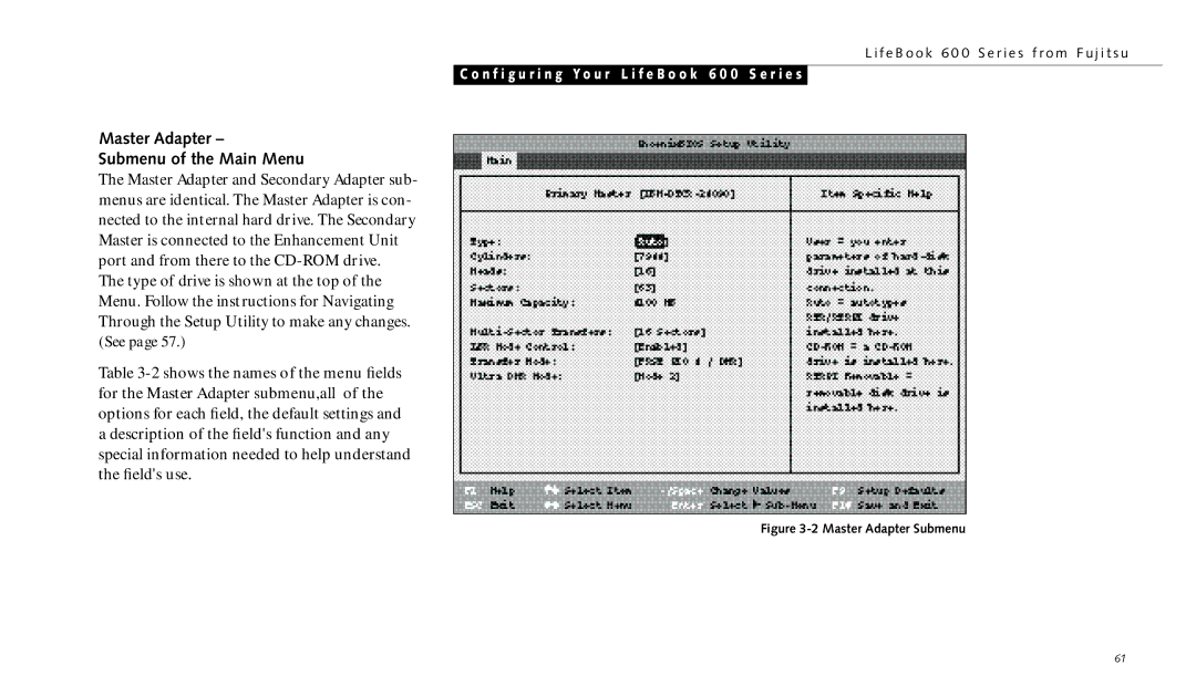 Fujitsu 690TX manual Master Adapter Submenu of the Main Menu 