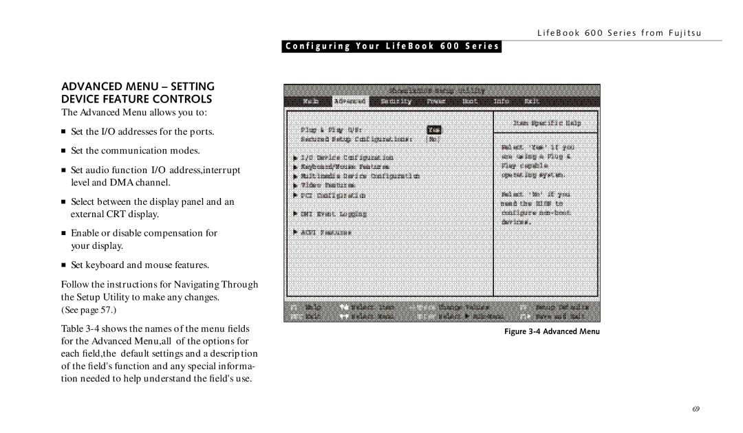 Fujitsu 690TX manual Advanced Menu Setting Device Feature Controls, See 