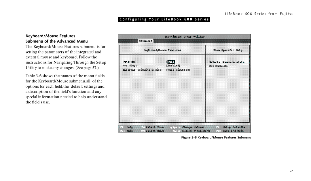 Fujitsu 690TX manual Keyboard/Mouse Features Submenu of the Advanced Menu 