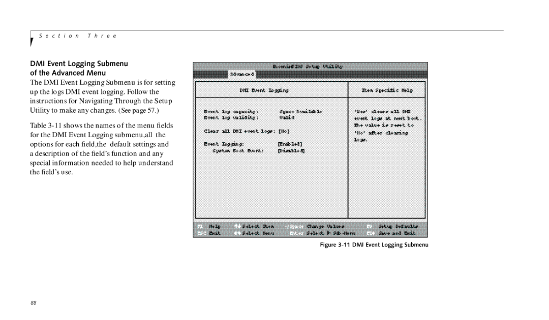 Fujitsu 690TX manual DMI Event Logging Submenu Advanced Menu 