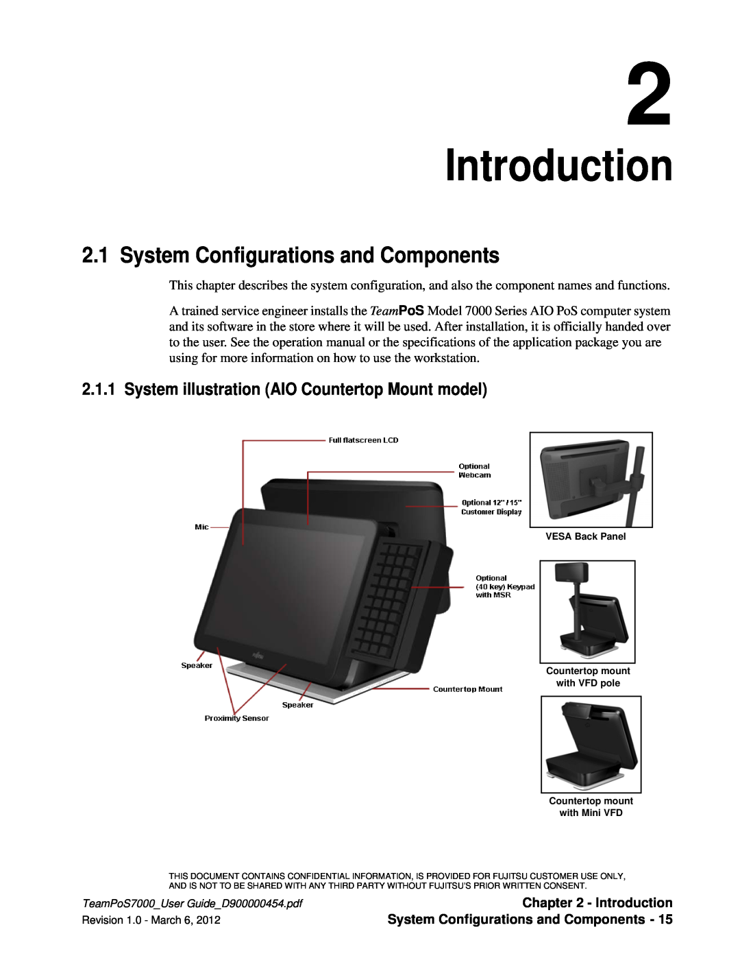 Fujitsu 7000 manual Introduction, System Configurations and Components, System illustration AIO Countertop Mount model 