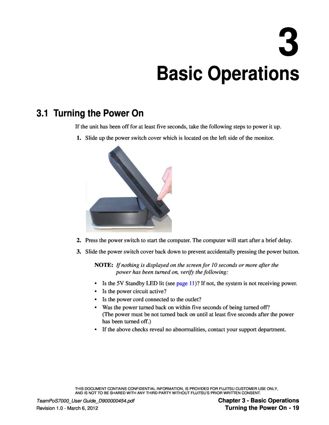 Fujitsu 7000 manual Basic Operations, Turning the Power On 