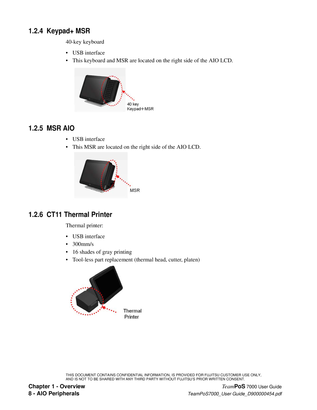 Fujitsu 7000 manual Keypad+ MSR, Msr Aio, 6 CT11 Thermal Printer 