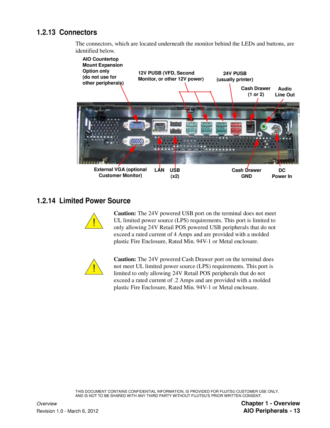 Fujitsu 7000 manual Connectors, Limited Power Source 