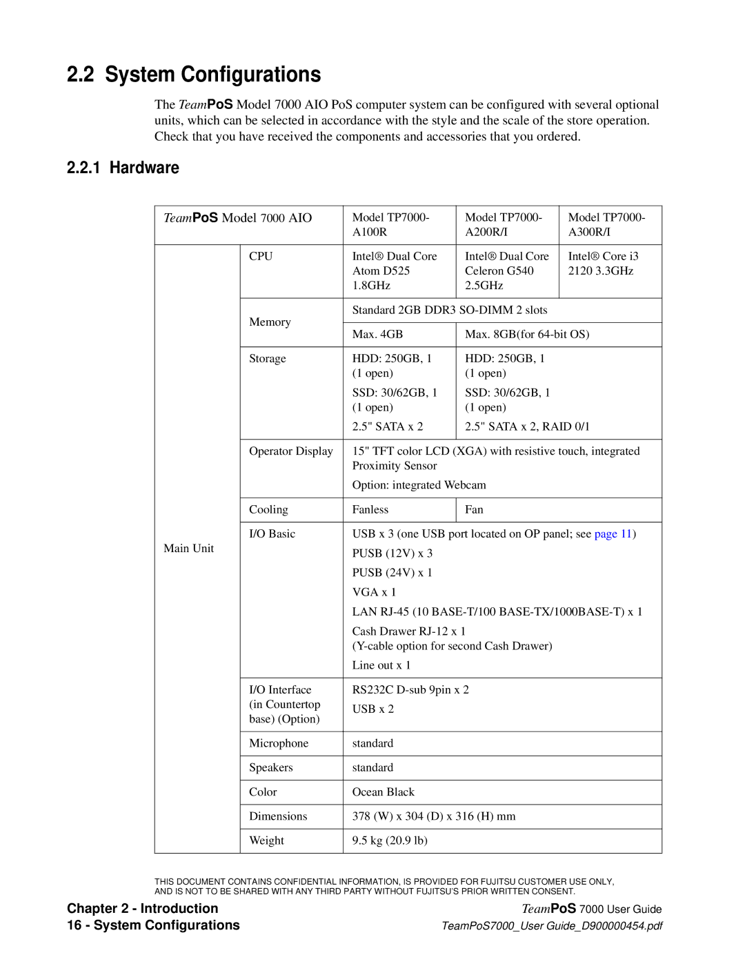 Fujitsu 7000 manual System Configurations, Hardware 