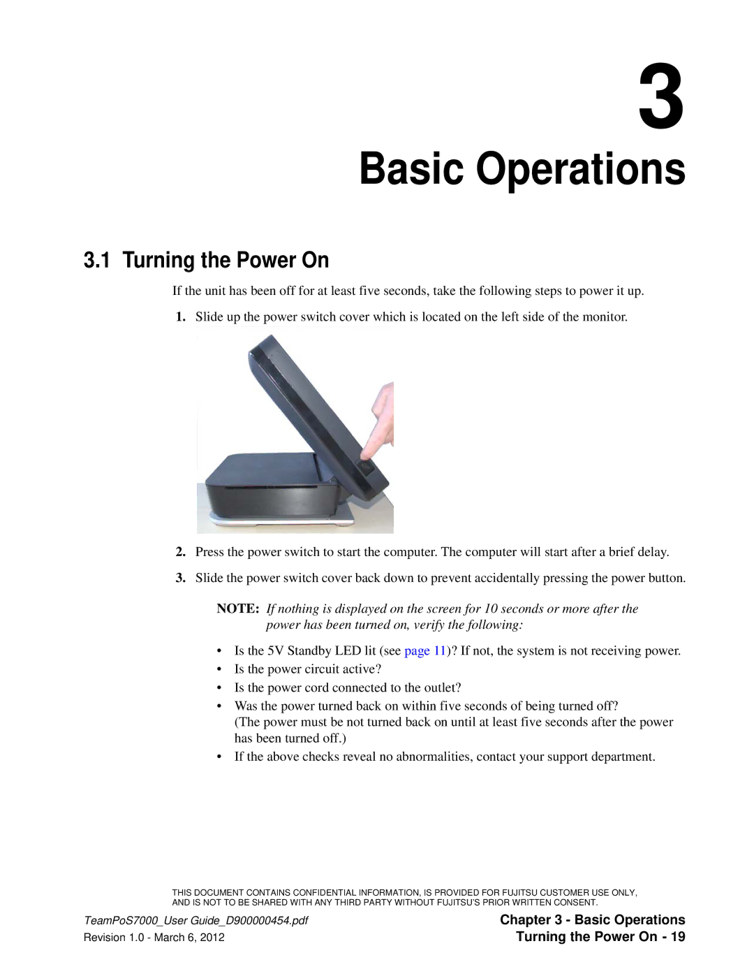 Fujitsu 7000 manual Basic Operations, Turning the Power On 