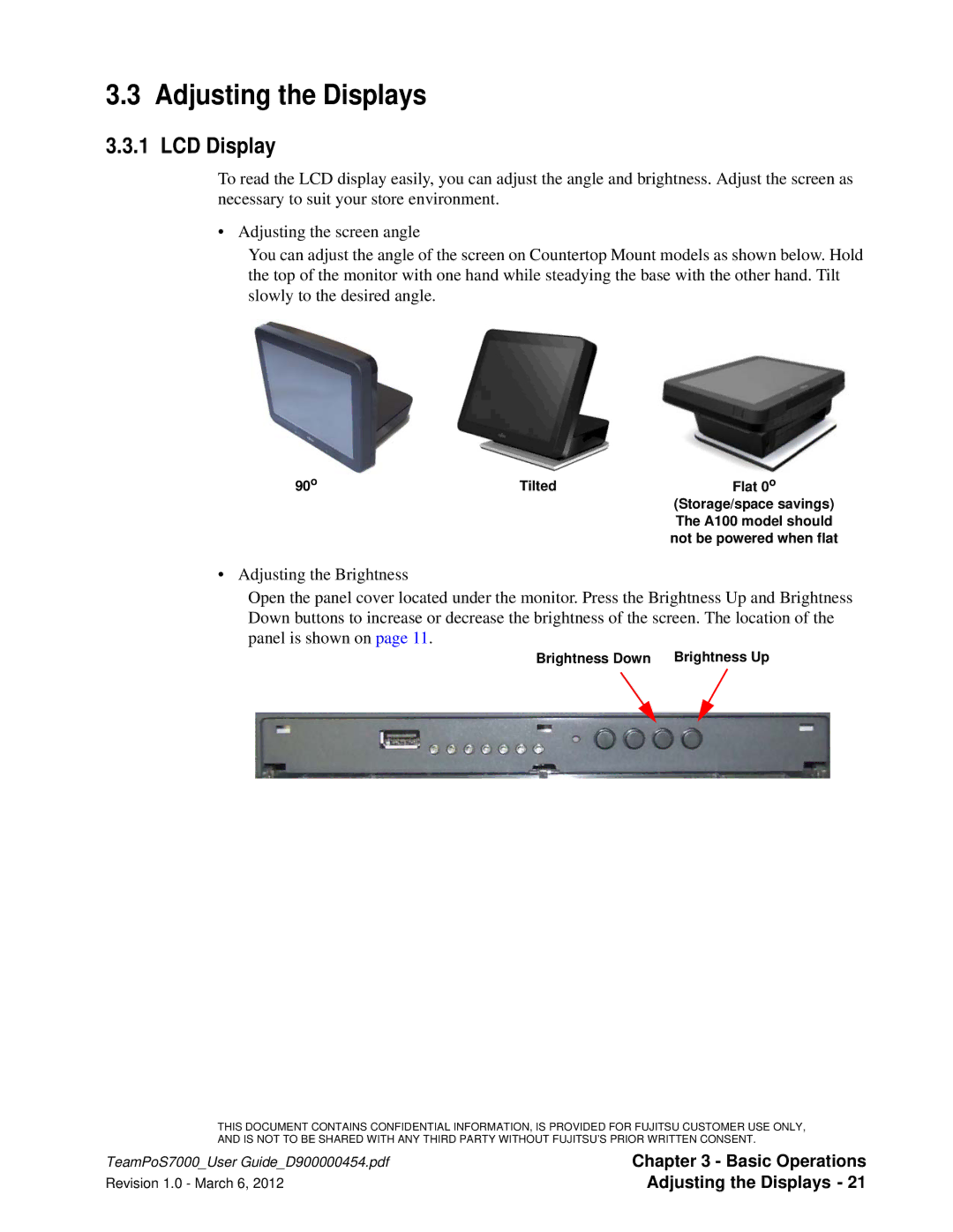 Fujitsu 7000 manual Adjusting the Displays, LCD Display 