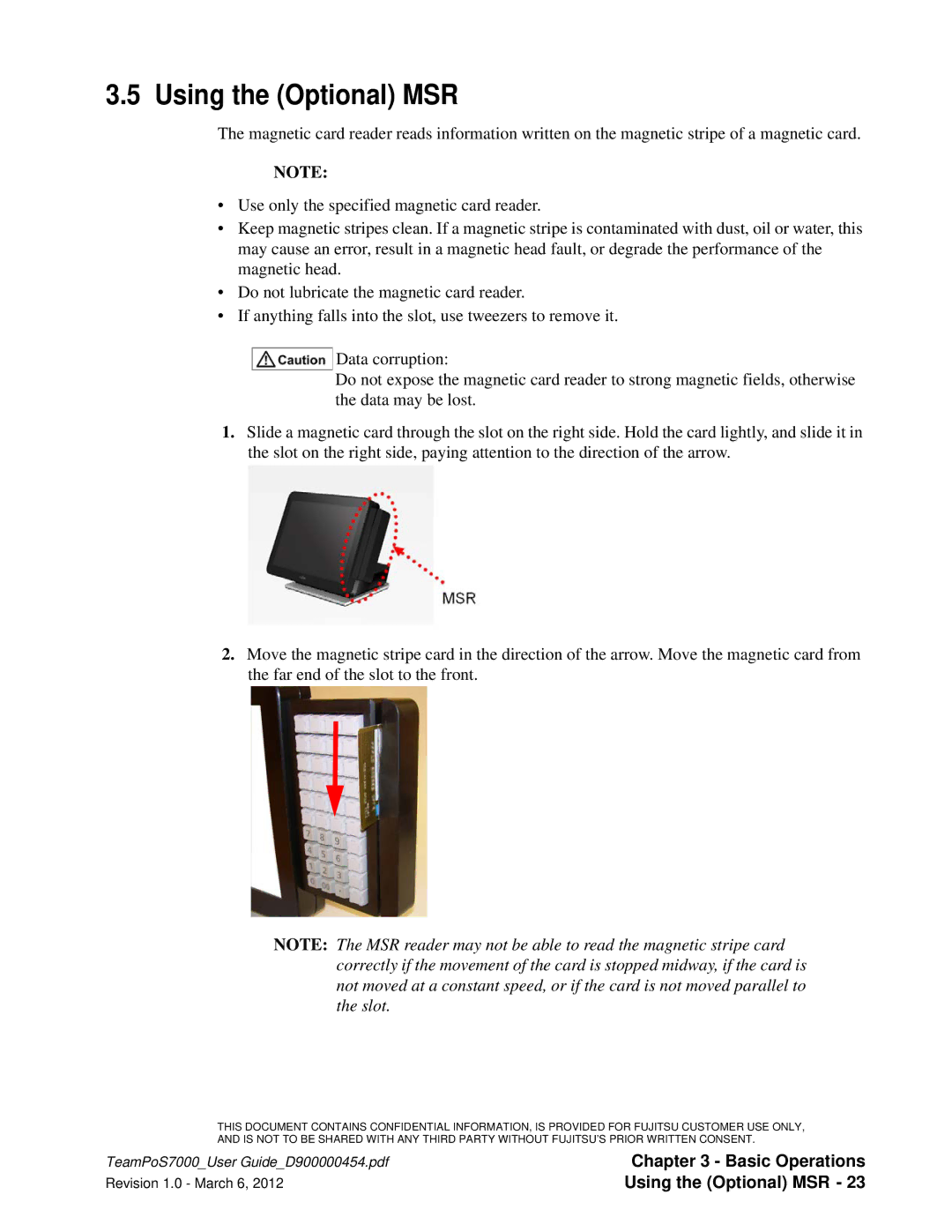 Fujitsu 7000 manual Using the Optional MSR, Basic Operations 