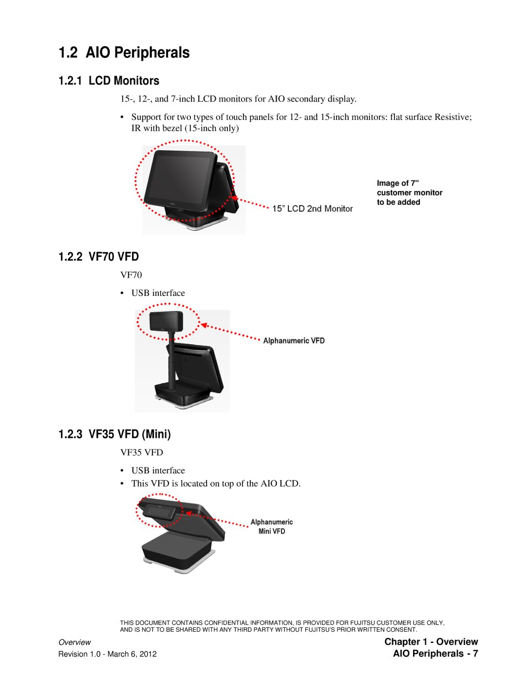 Fujitsu 7000 manual AIO Peripherals, LCD Monitors, 2 VF70 VFD, 3 VF35 VFD Mini 