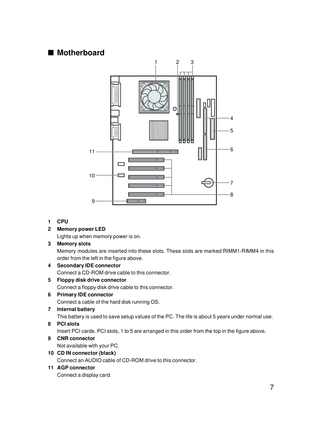 Fujitsu 8000 SERIES user manual Motherboard 