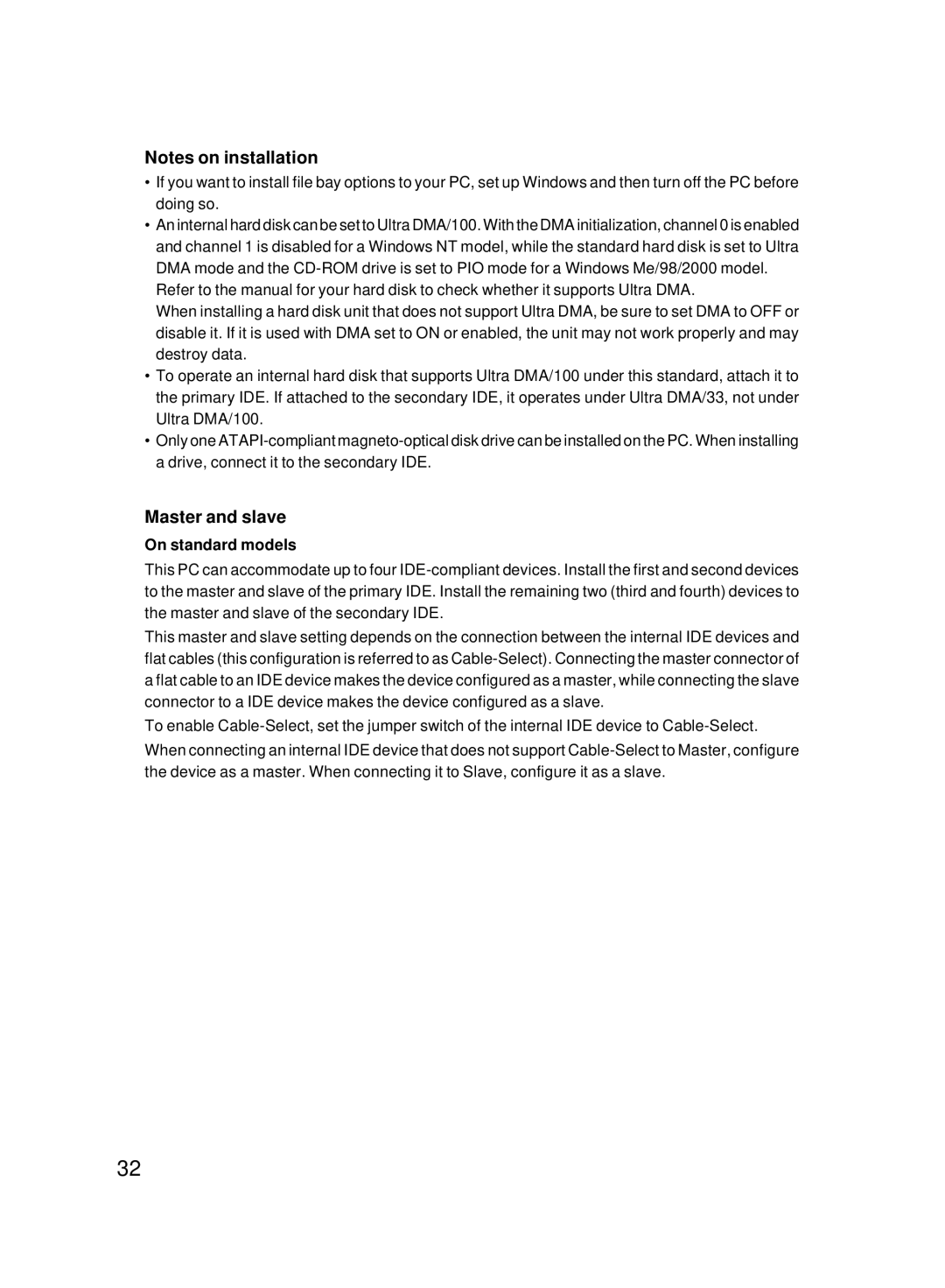 Fujitsu 8000 SERIES user manual Master and slave, On standard models 