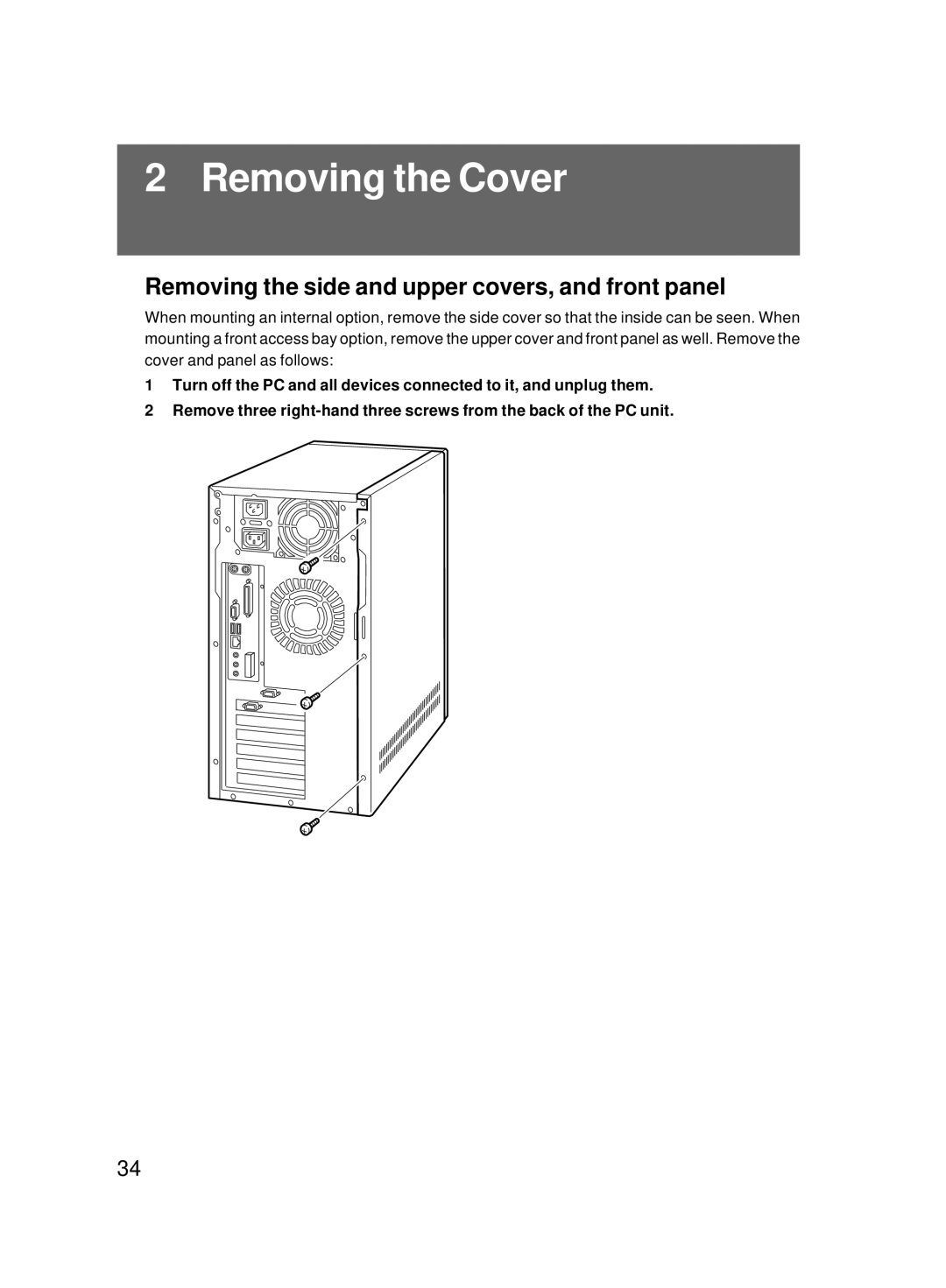 Fujitsu 8000 SERIES user manual Removing the Cover, Removing the side and upper covers, and front panel 