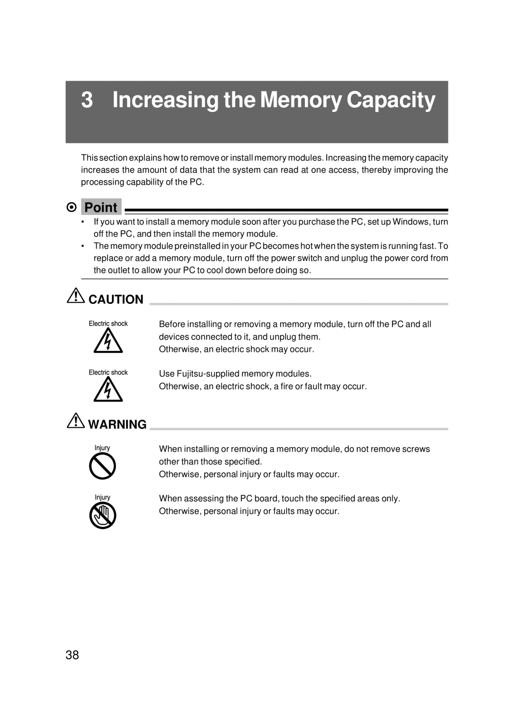 Fujitsu 8000 SERIES user manual Increasing the Memory Capacity 