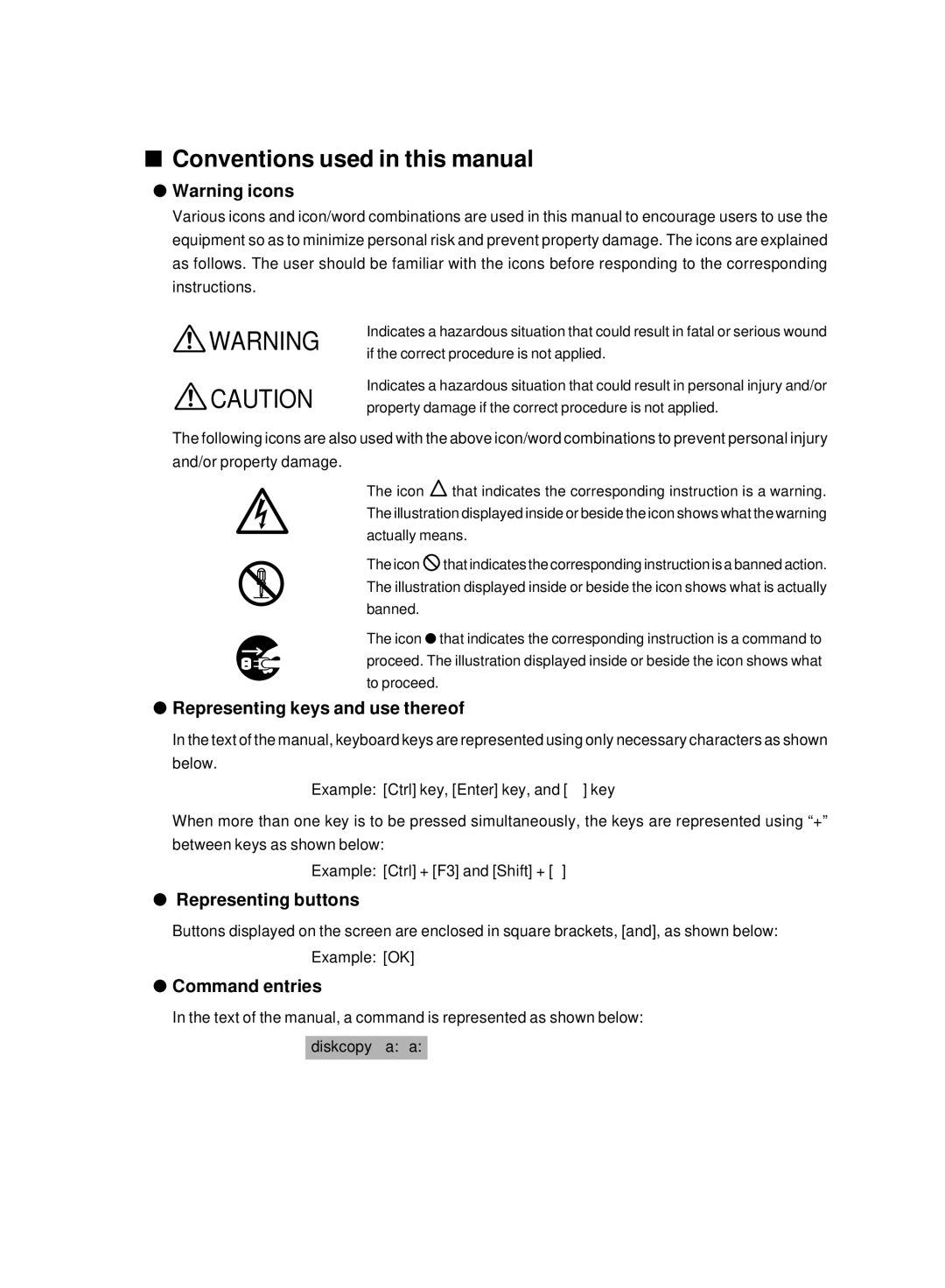 Fujitsu 8000 SERIES user manual Conventions used in this manual, Representing keys and use thereof, Representing buttons 