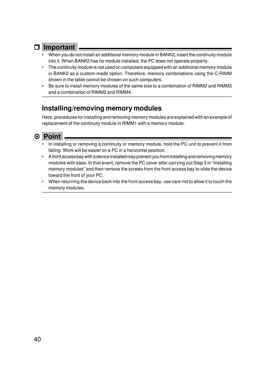 Fujitsu 8000 SERIES user manual Installing/removing memory modules 