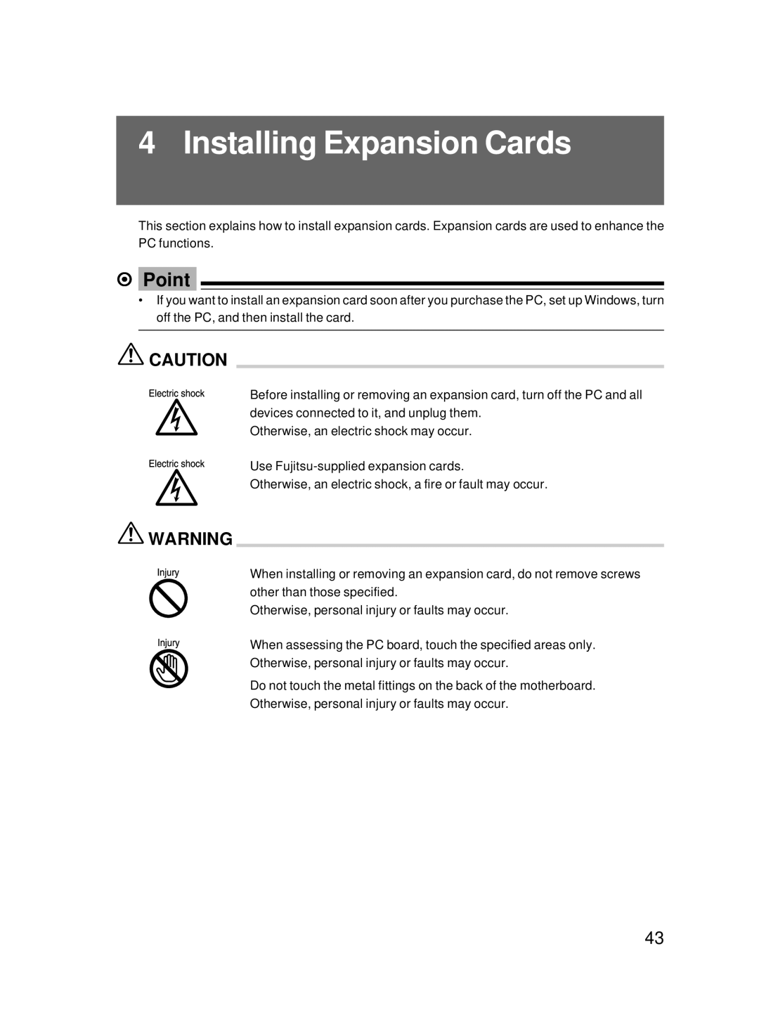 Fujitsu 8000 SERIES user manual Installing Expansion Cards 