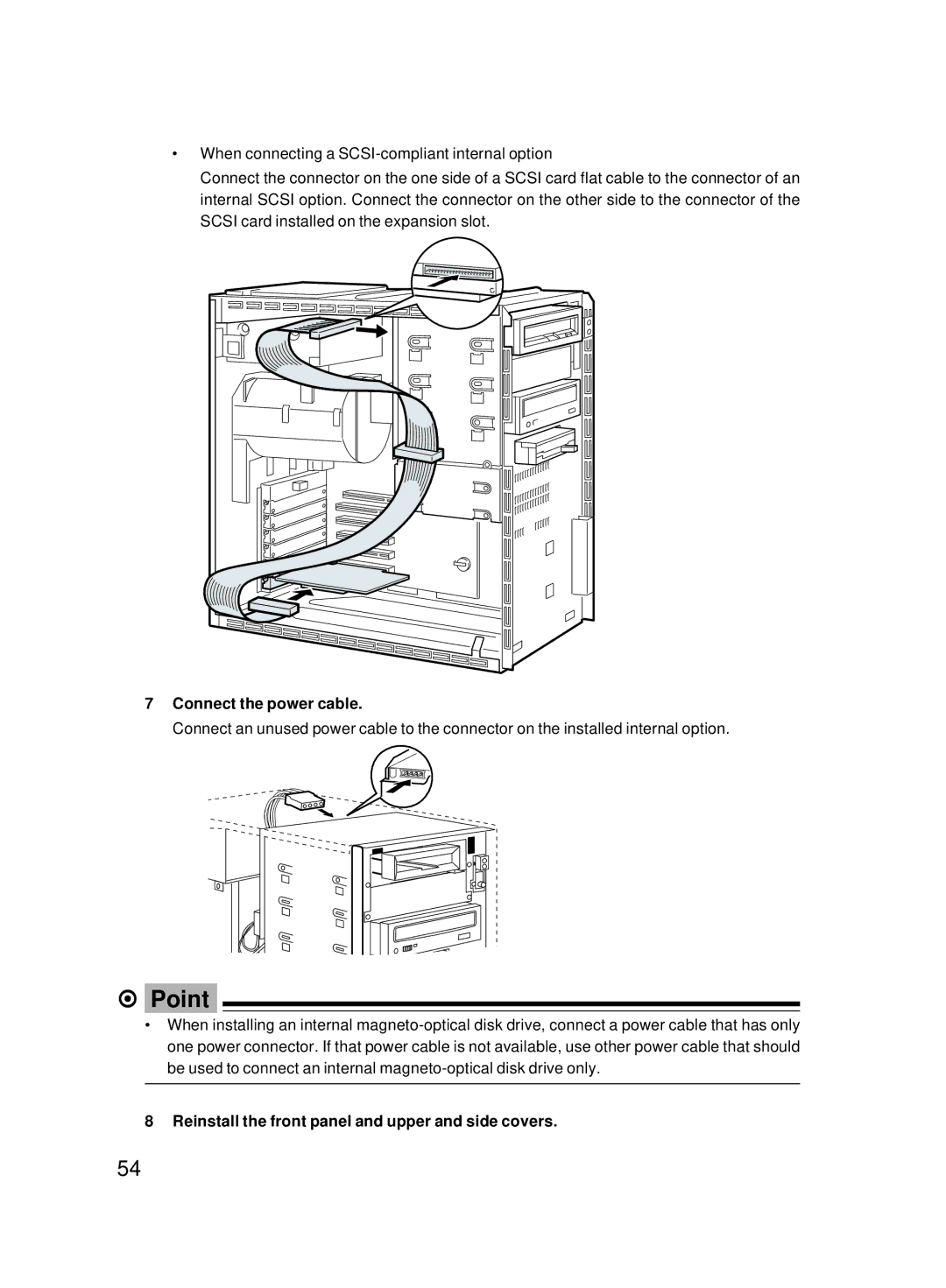 Fujitsu 8000 SERIES user manual Connect the power cable, Reinstall the front panel and upper and side covers 