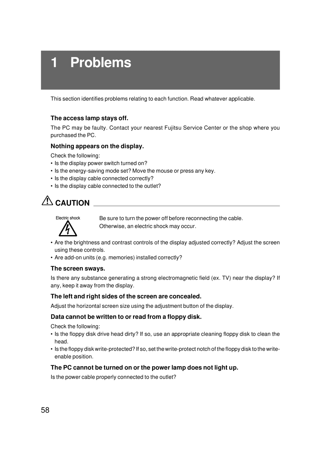 Fujitsu 8000 SERIES user manual Problems 