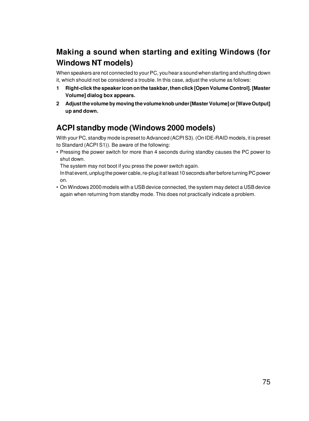 Fujitsu 8000 SERIES user manual Acpi standby mode Windows 2000 models 