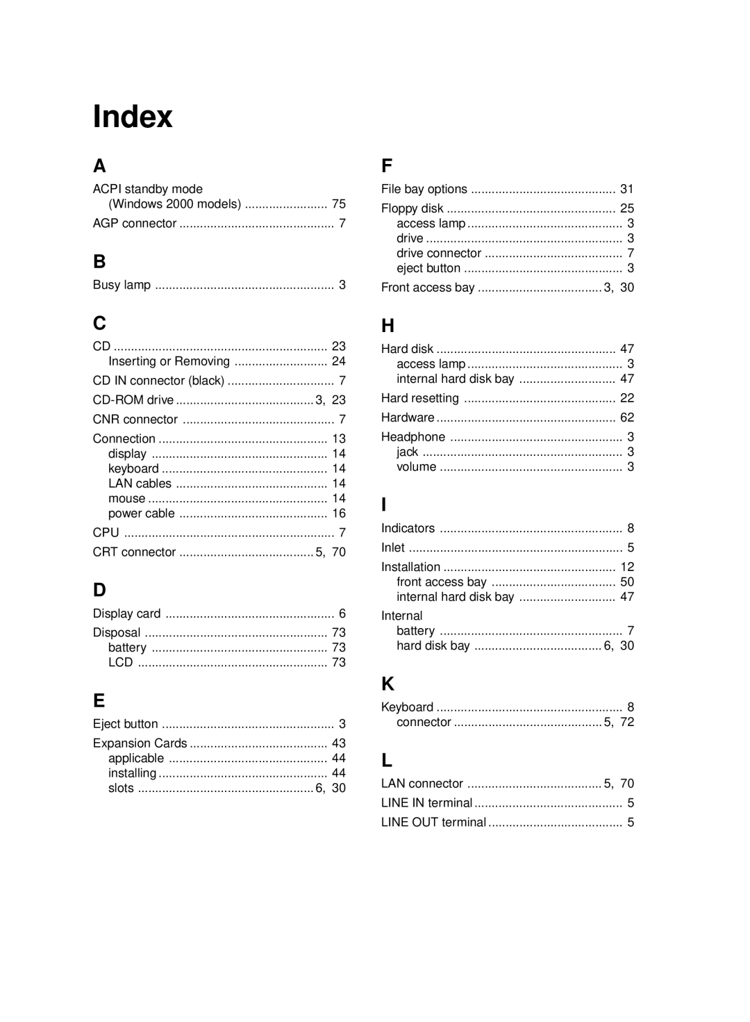 Fujitsu 8000 SERIES user manual Index 