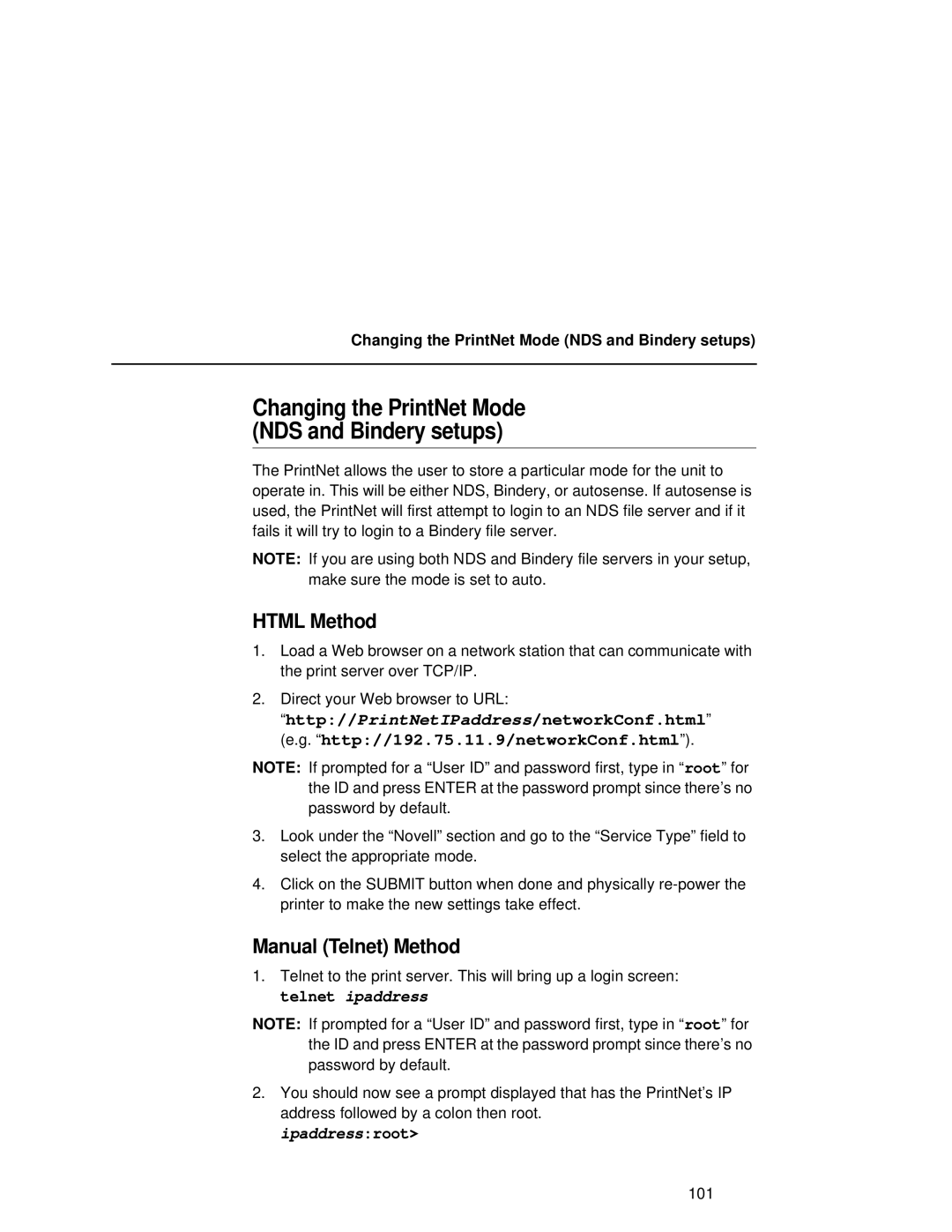 Fujitsu 9045 user manual Changing the PrintNet Mode NDS and Bindery setups 