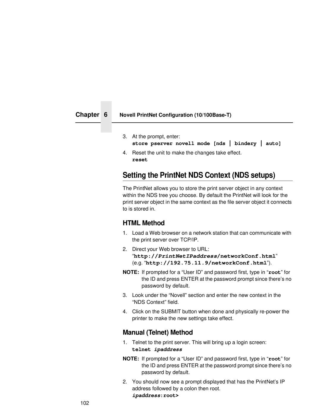 Fujitsu 9045 user manual Setting the PrintNet NDS Context NDS setups, Store pserver novell mode nds bindery auto 