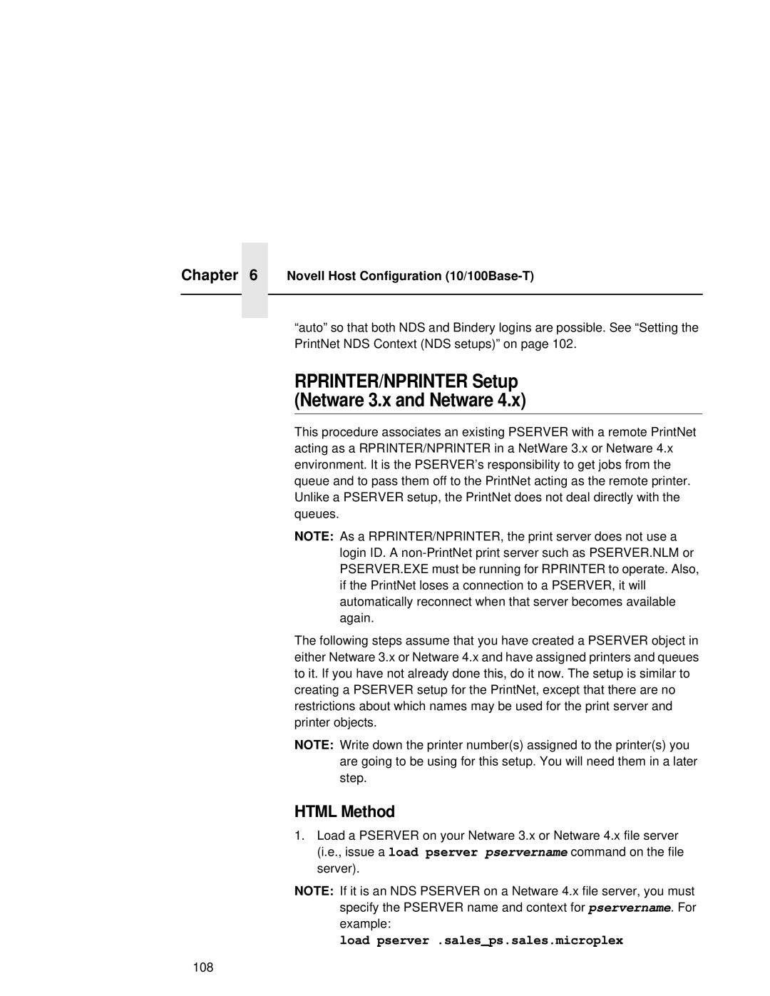 Fujitsu 9045 user manual RPRINTER/NPRINTER Setup Netware 3.x and Netware, Load pserver .salesps.sales.microplex 