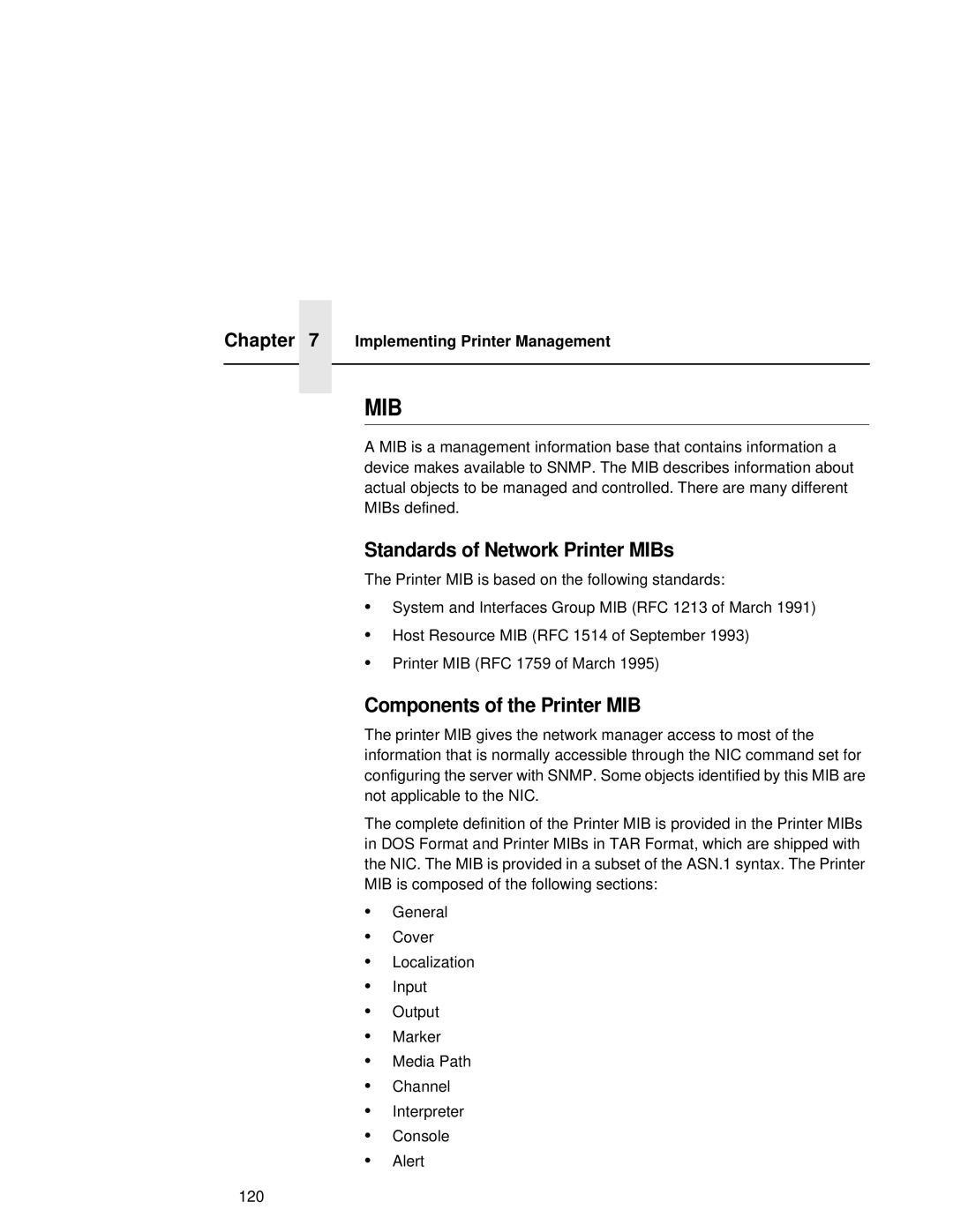 Fujitsu 9045 user manual Standards of Network Printer MIBs, Components of the Printer MIB, Implementing Printer Management 