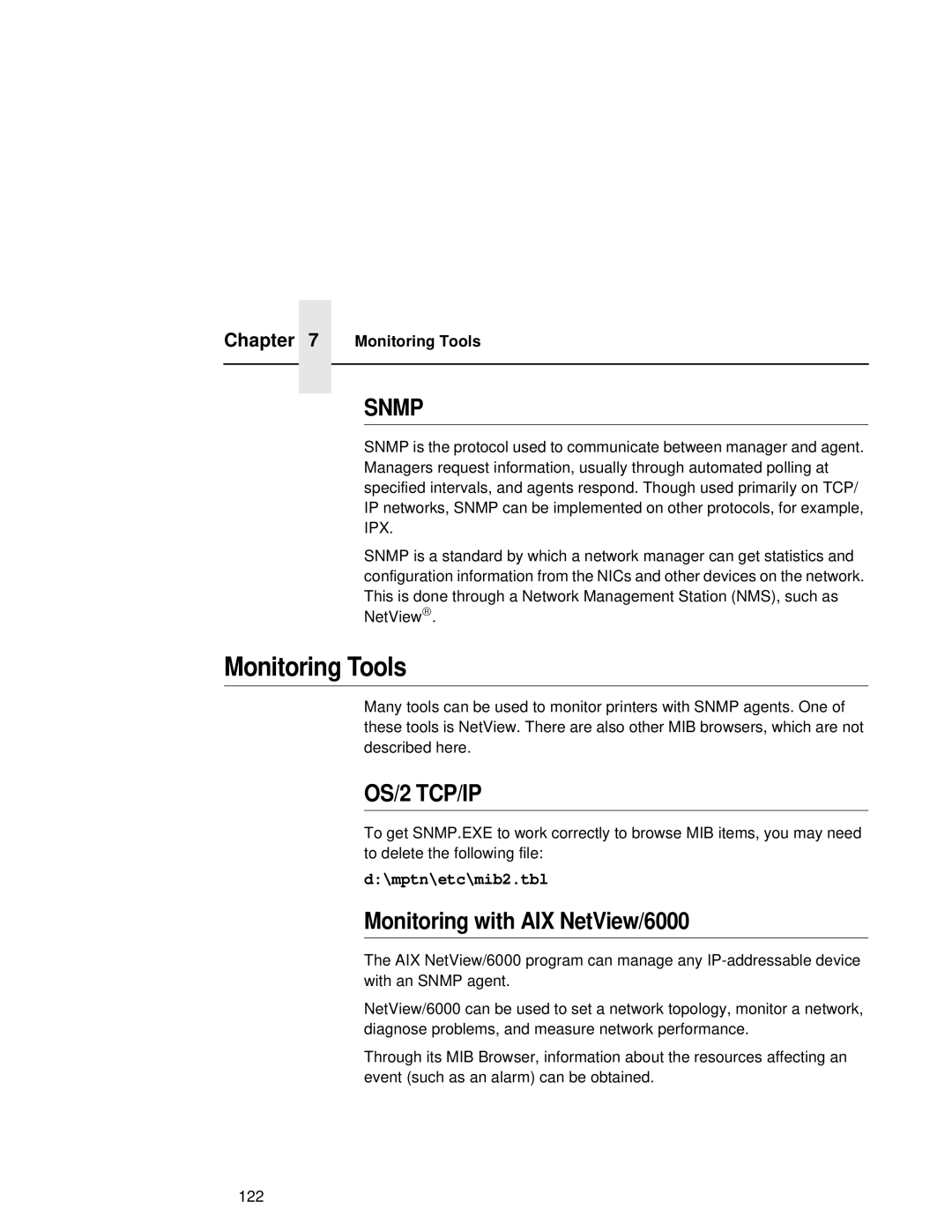 Fujitsu 9045 user manual Monitoring Tools, Monitoring with AIX NetView/6000, mptn\etc\mib2.tbl 