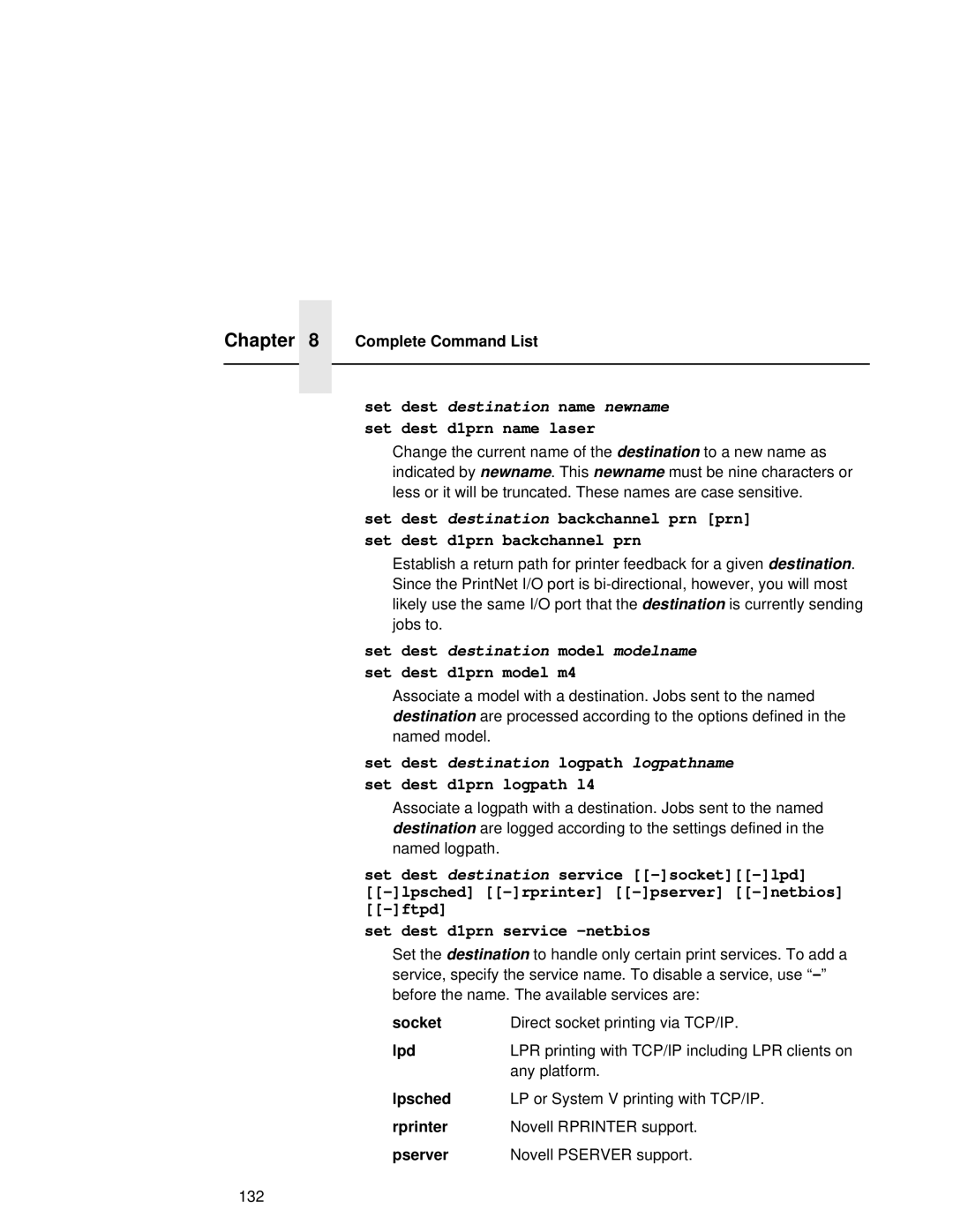 Fujitsu 9045 user manual Set dest destination name newname, Set dest destination model modelname 