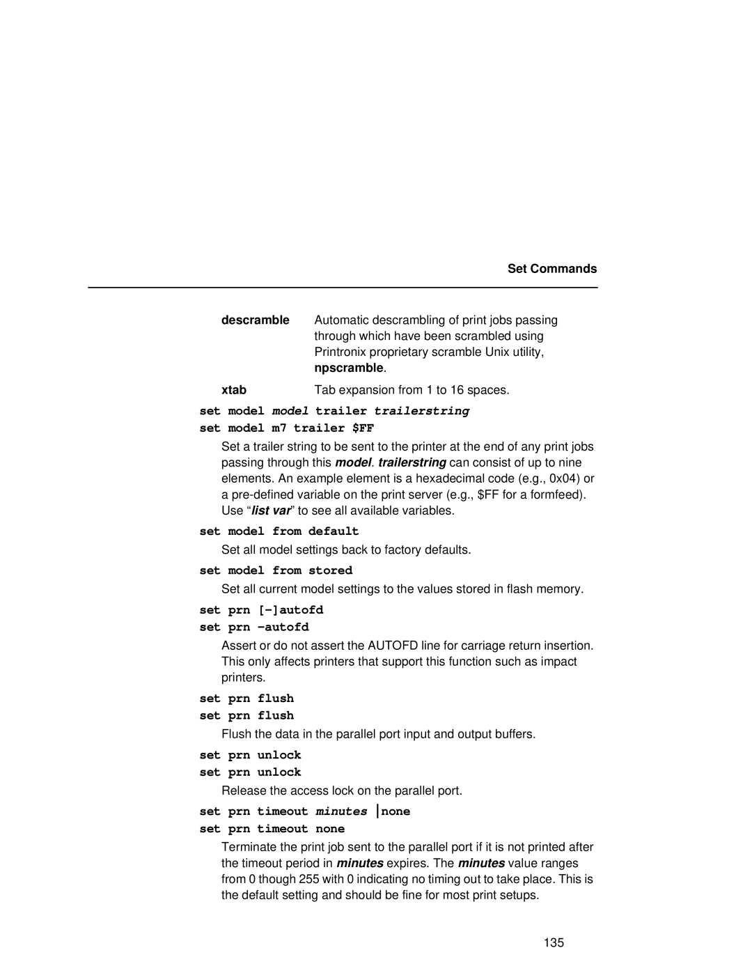 Fujitsu 9045 user manual Set model from default, Set model from stored, Set prn timeout minutes none set prn timeout none 