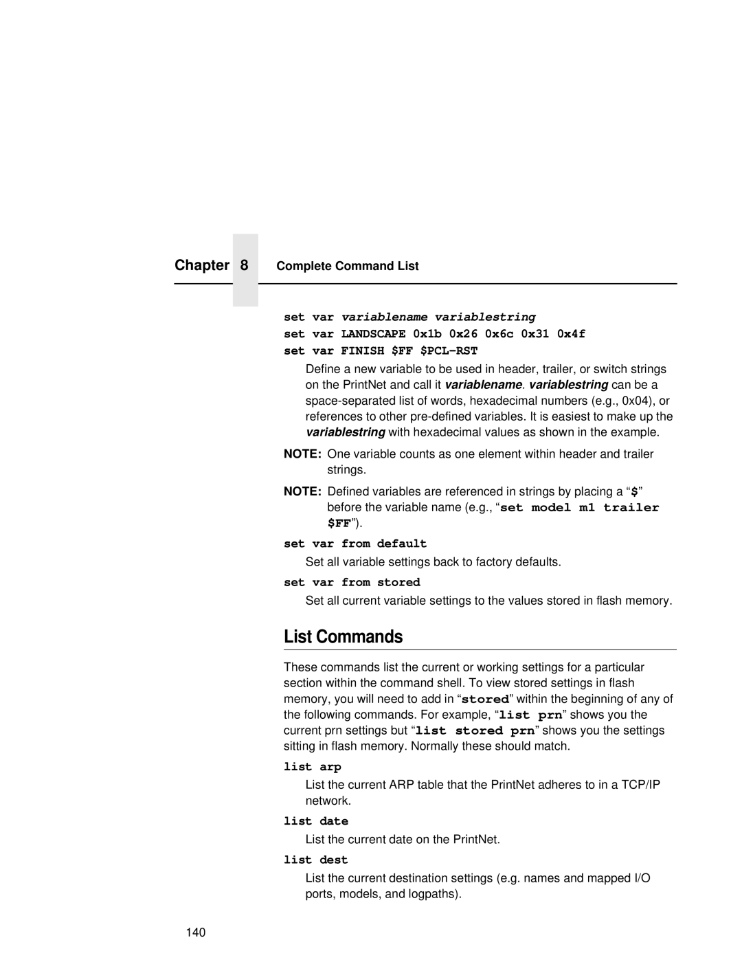 Fujitsu 9045 user manual List Commands, Set var variablename variablestring 