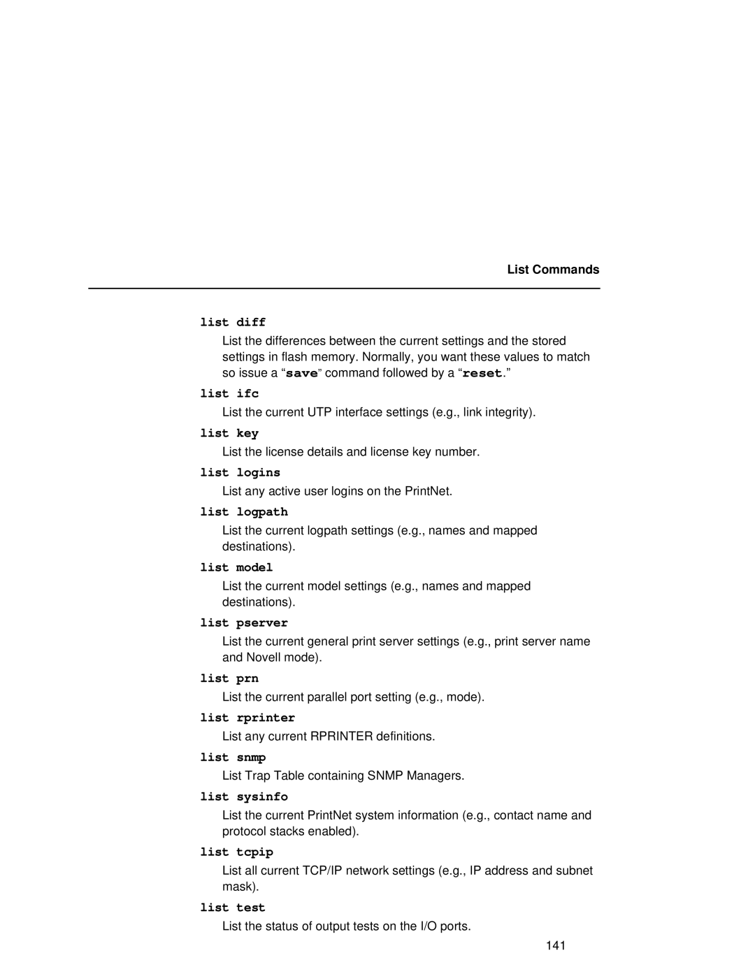 Fujitsu 9045 List diff, List ifc, List key, List logins, List logpath, List model, List pserver, List prn, List rprinter 