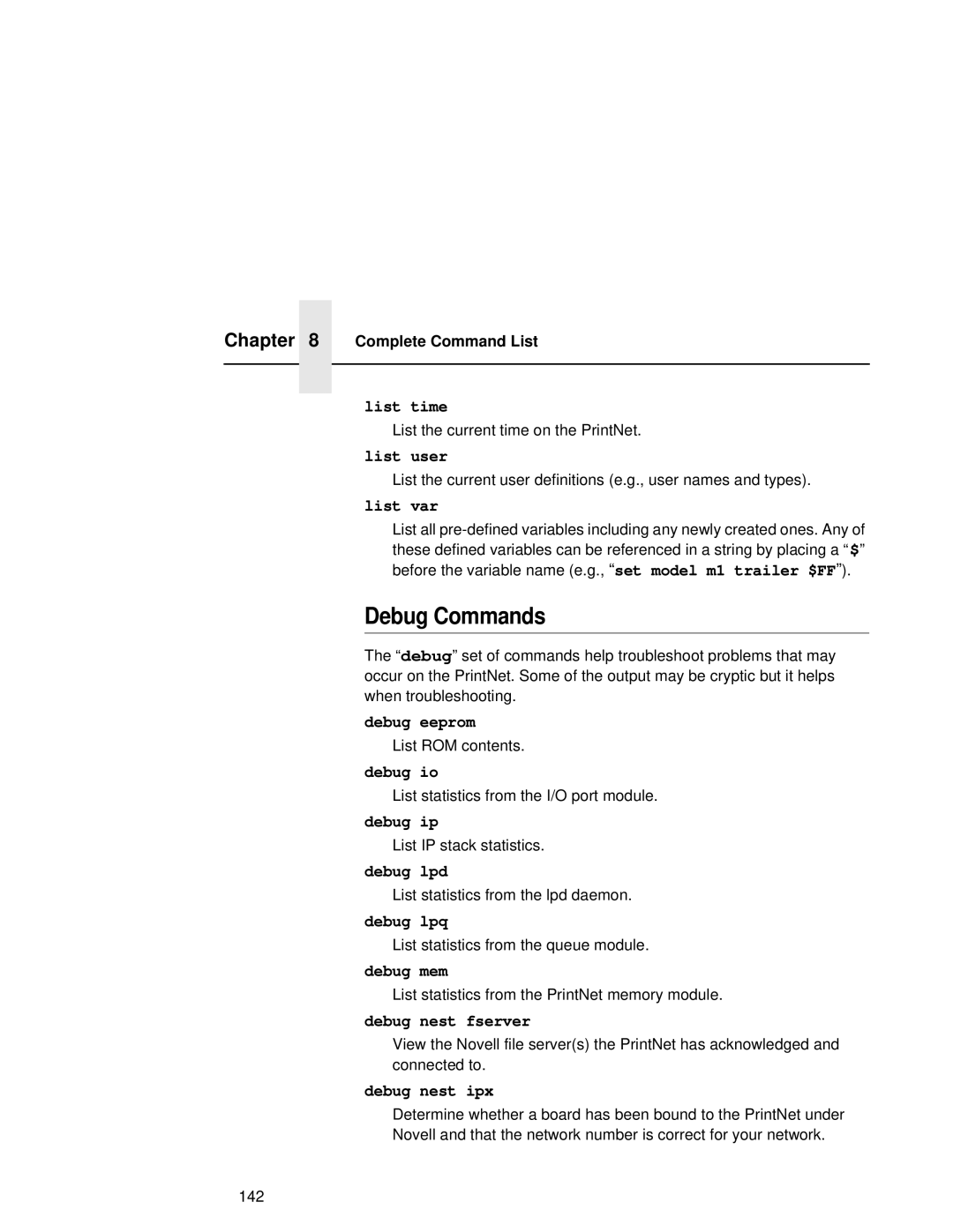 Fujitsu 9045 user manual Debug Commands 