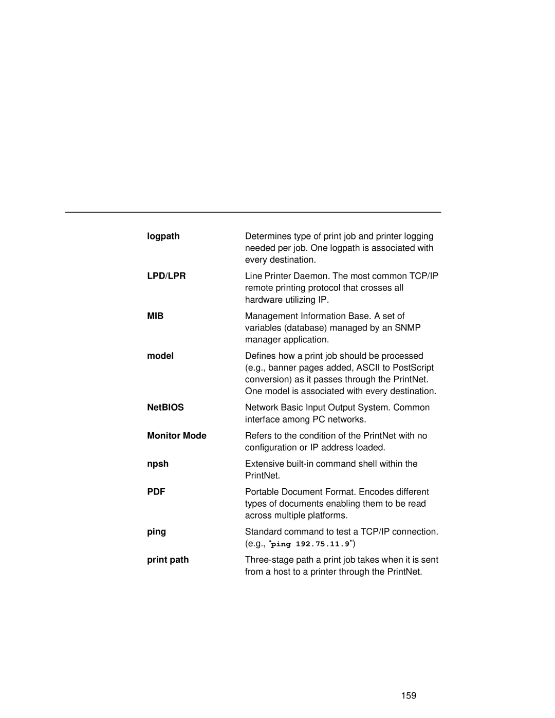 Fujitsu 9045 user manual Logpath, Model, NetBIOS, Monitor Mode, Npsh, Ping, Print path 