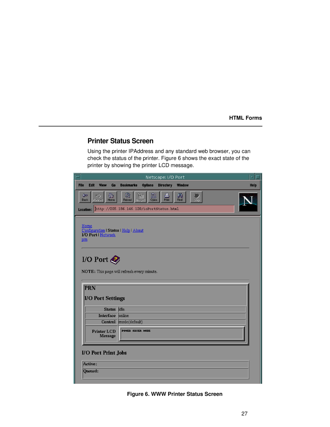 Fujitsu 9045 user manual Printer Status Screen, Html Forms 