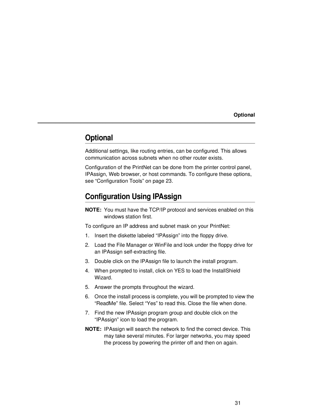 Fujitsu 9045 user manual Optional, Configuration Using IPAssign 