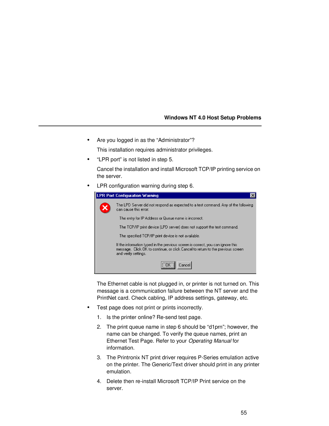 Fujitsu 9045 user manual Windows NT 4.0 Host Setup Problems 