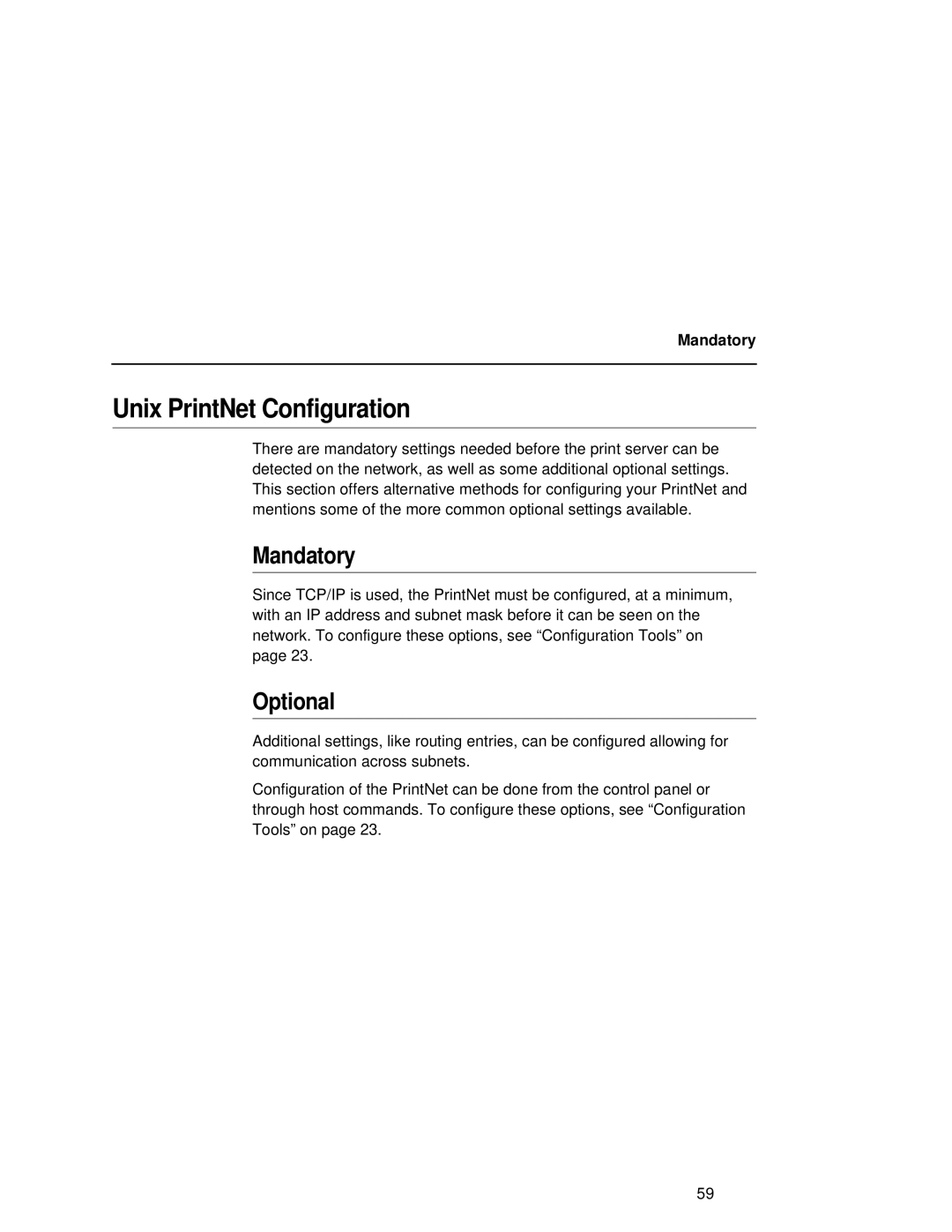 Fujitsu 9045 user manual Unix PrintNet Configuration, Mandatory 