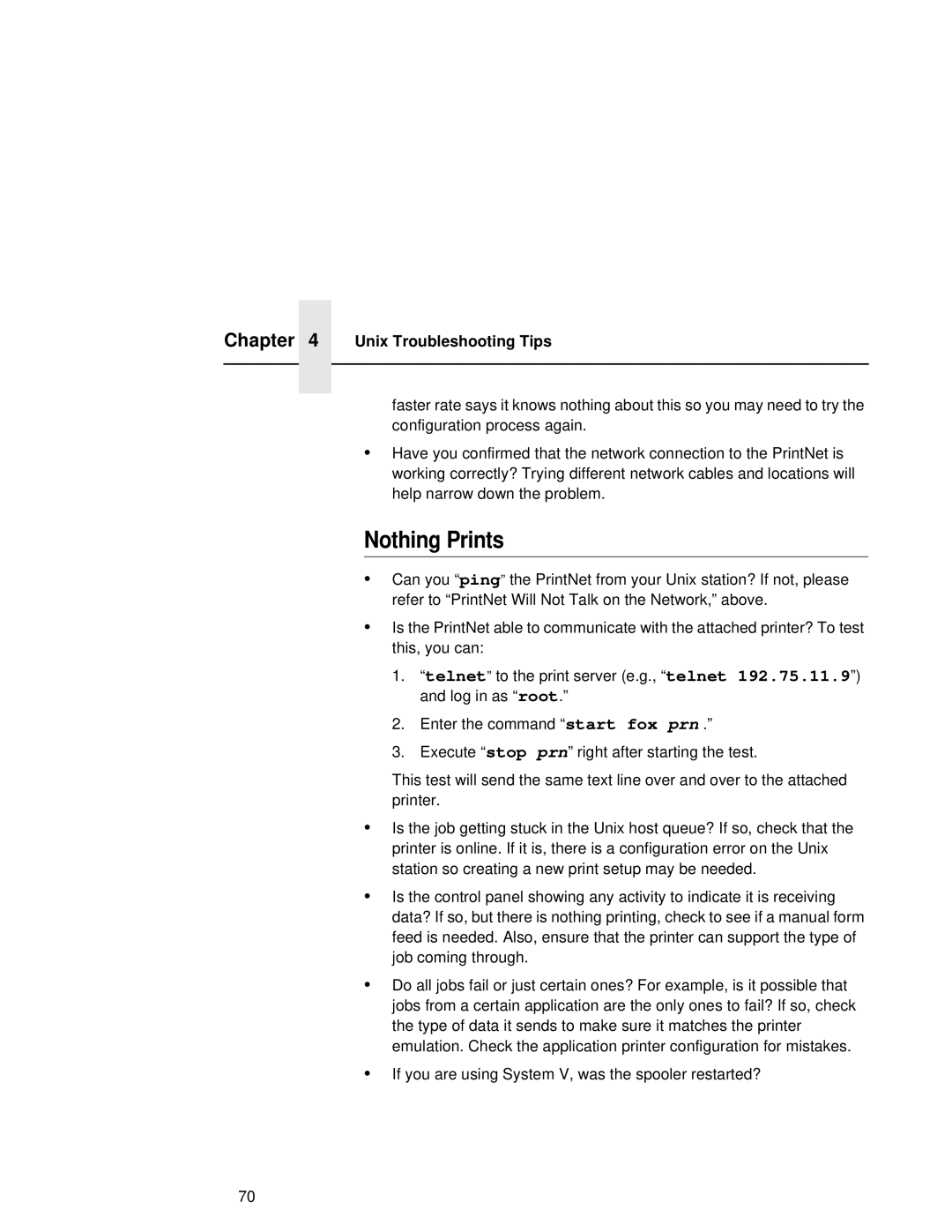 Fujitsu 9045 user manual Nothing Prints, Unix Troubleshooting Tips 