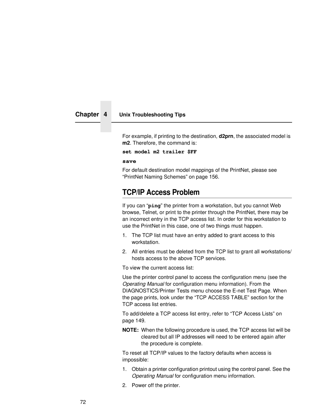 Fujitsu 9045 user manual TCP/IP Access Problem, Set model m2 trailer $FF Save 