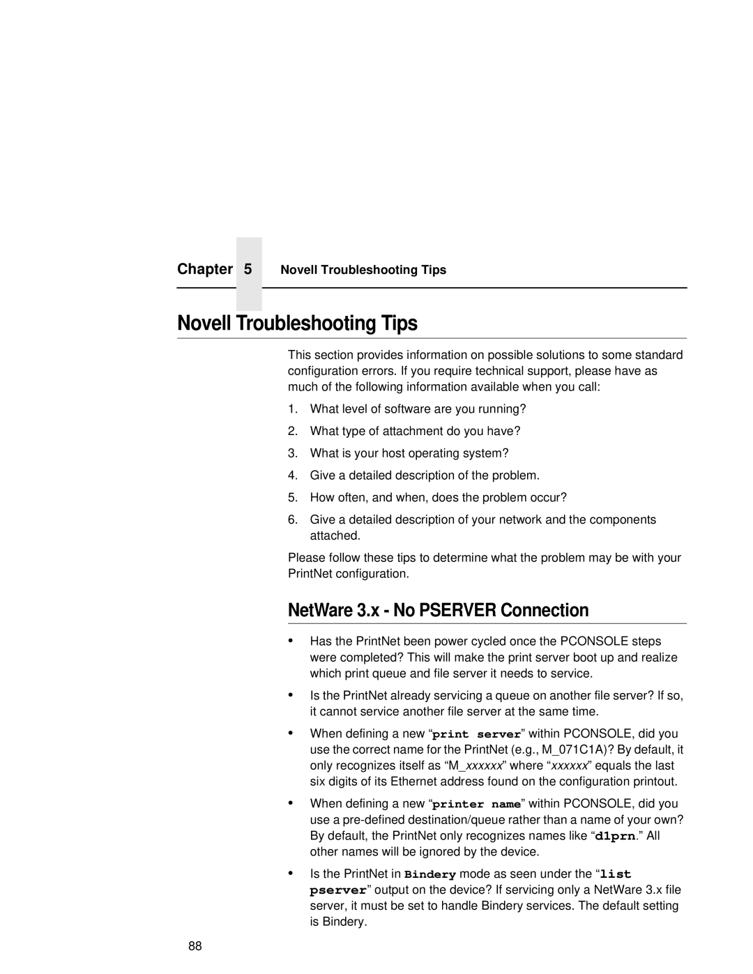 Fujitsu 9045 user manual Novell Troubleshooting Tips, NetWare 3.x No Pserver Connection 