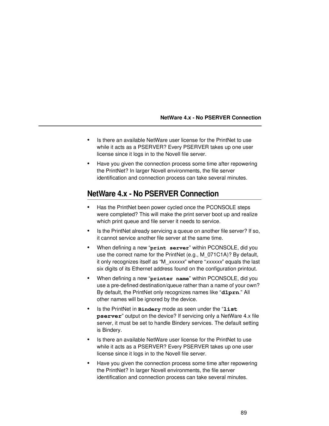 Fujitsu 9045 user manual NetWare 4.x No Pserver Connection 