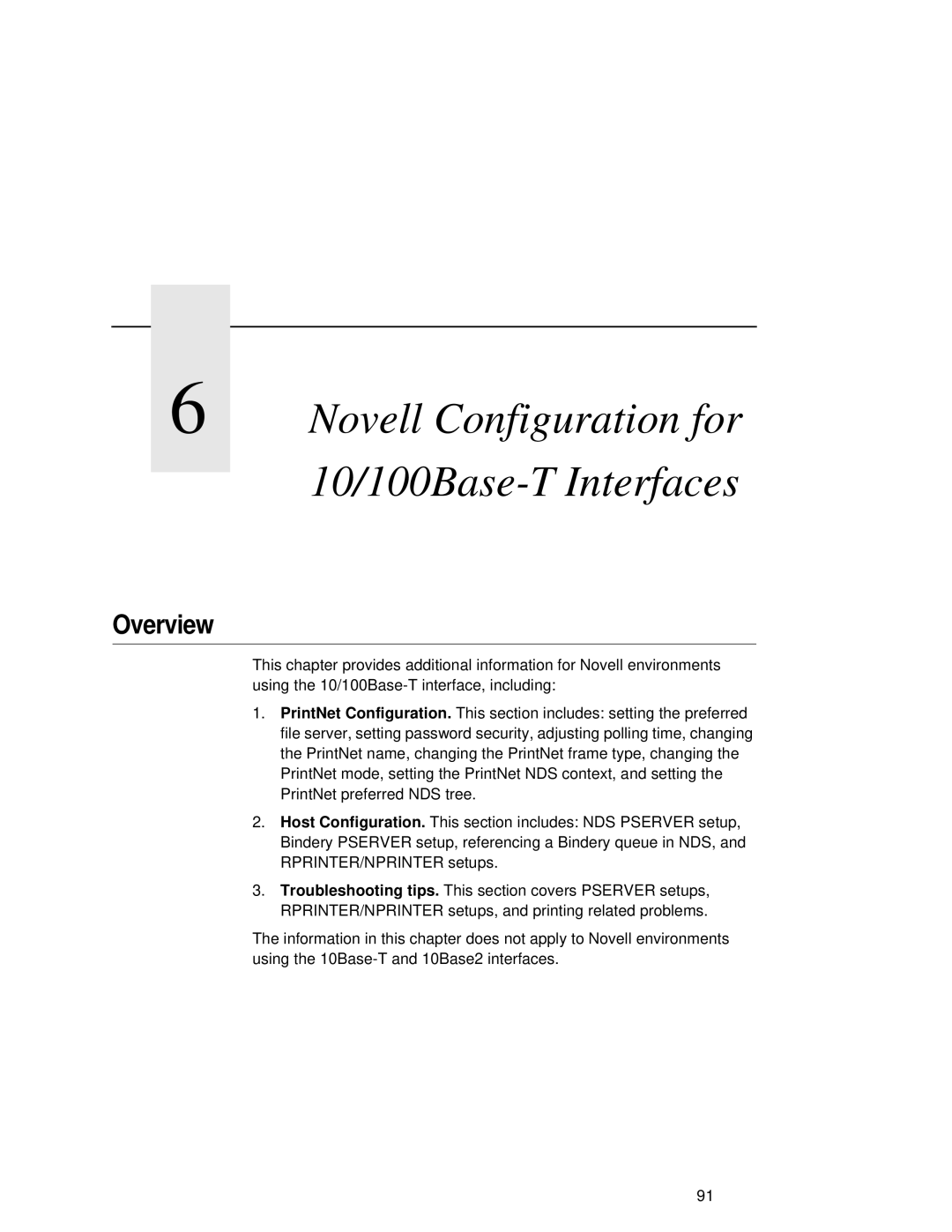 Fujitsu 9045 user manual Novell Configuration for 10/100Base-T Interfaces 