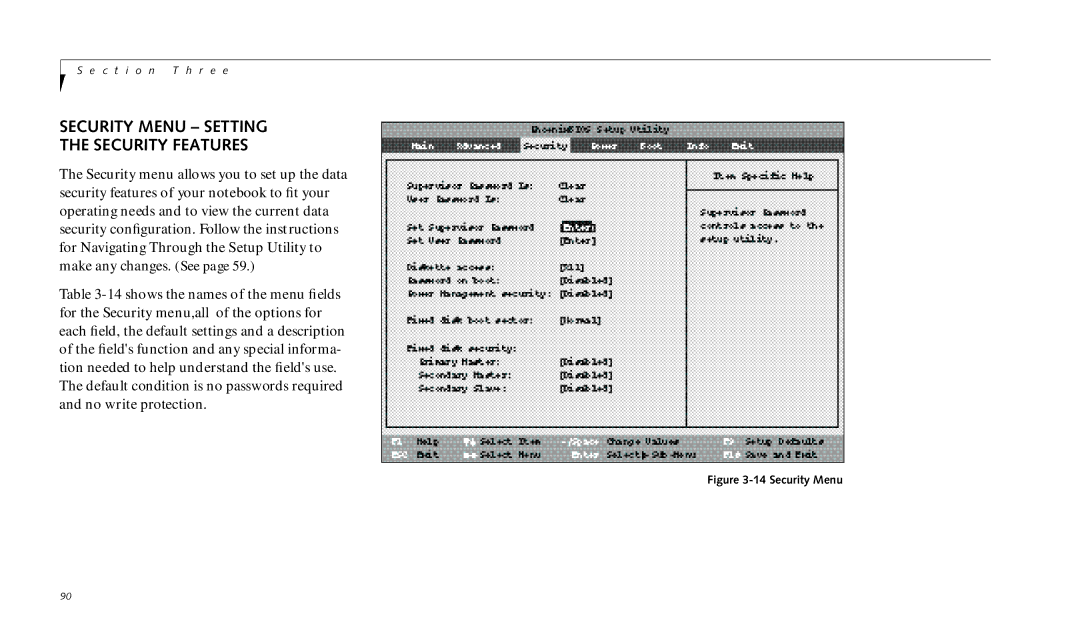 Fujitsu 990TX2 manual Security Menu Setting Security Features 