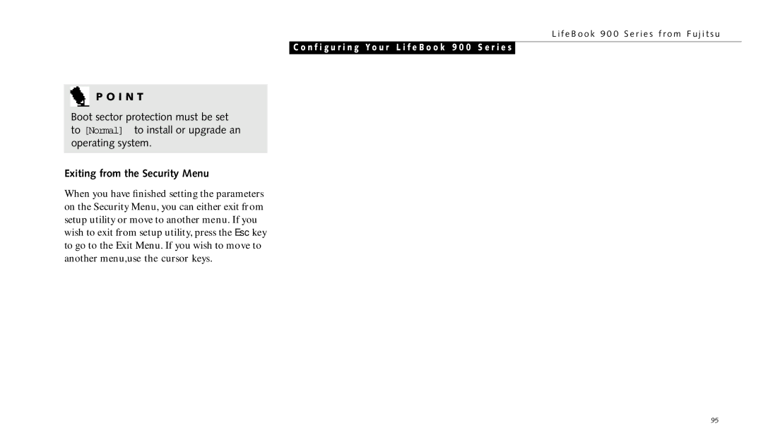 Fujitsu 990TX2 manual I N T, Exiting from the Security Menu 