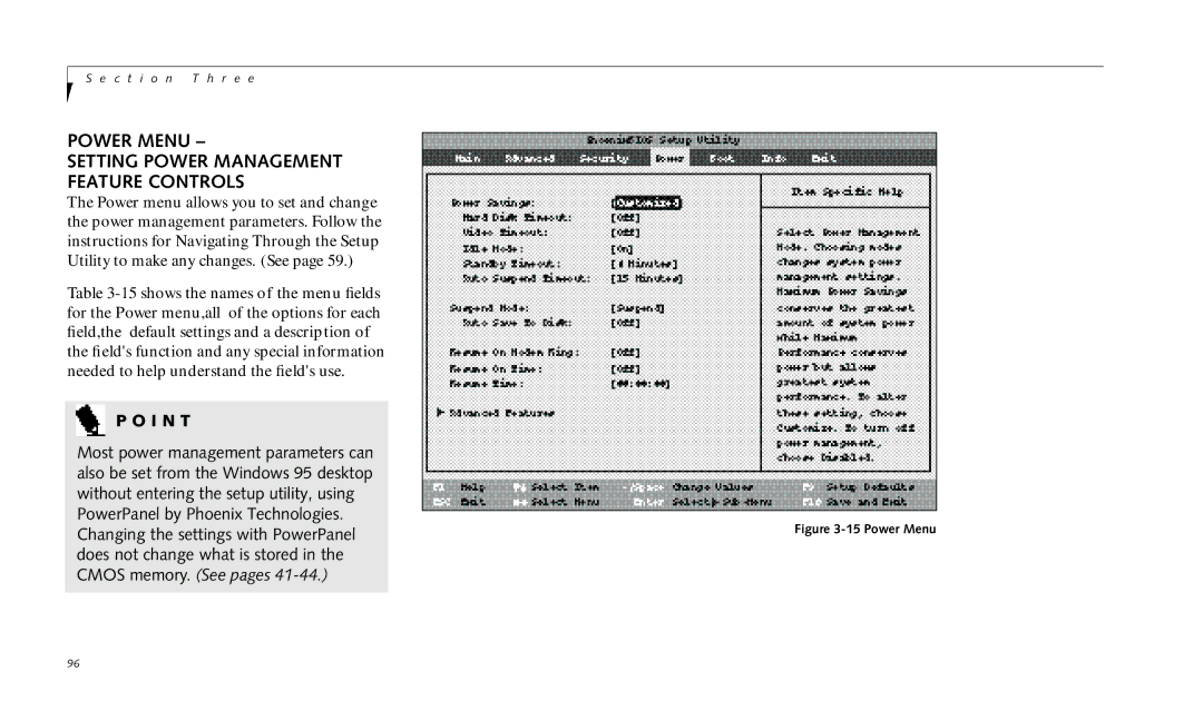 Fujitsu 990TX2 manual Power Menu, Setting Power Management Feature Controls 