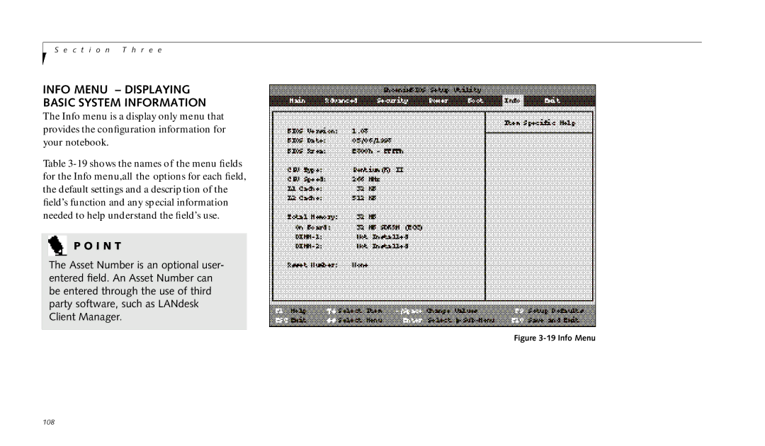 Fujitsu 990TX2 manual Info Menu Displaying Basic System Information 